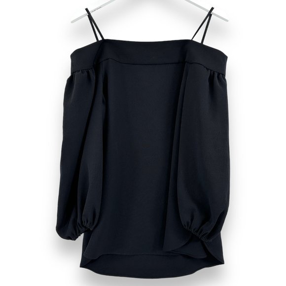 Tibi Dark Navy Blue Off Shoulder Quarter Sleeve Minimalist Loose Fit Top Blouse - Picture 2 of 9